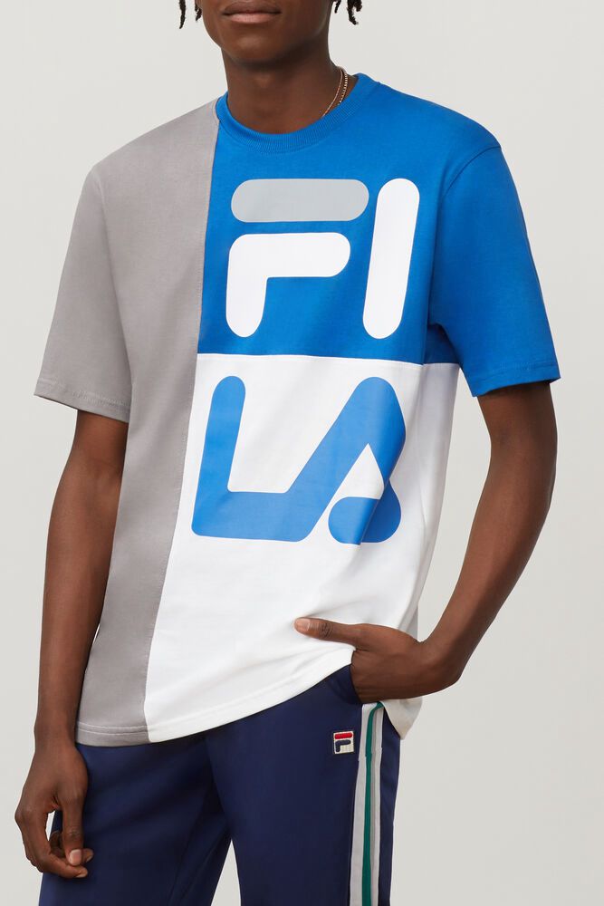 Fila T-Shirt Mens Grey/Blue - Indo Crew - Philippines 4318756-ID